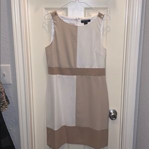 White House Black Market tan and white shift dress